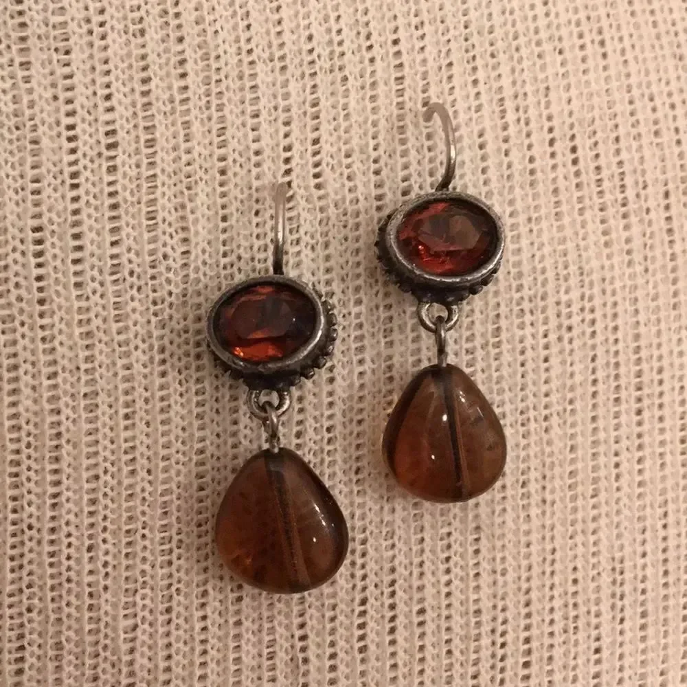 Sterling Silver Plated Earrings Amber & Topaz Color